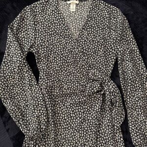 H&M Floral Midi Wrap Dress with Balloon Sleeves